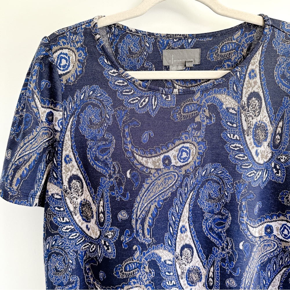 Anthropologie Blue Pattern Short Sleeve Top